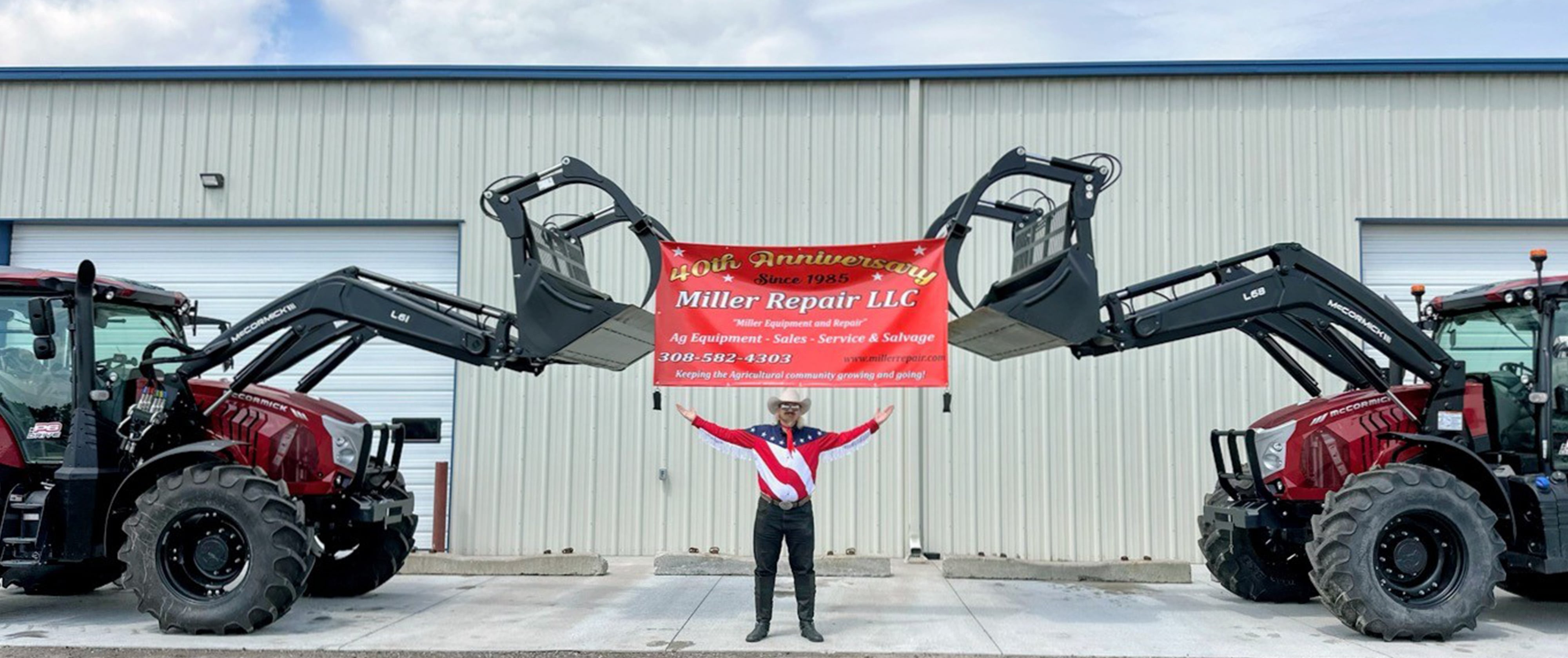 Two Kubota tractors holding Miller Equipment Banner and Buffalo Bill Showcasing it