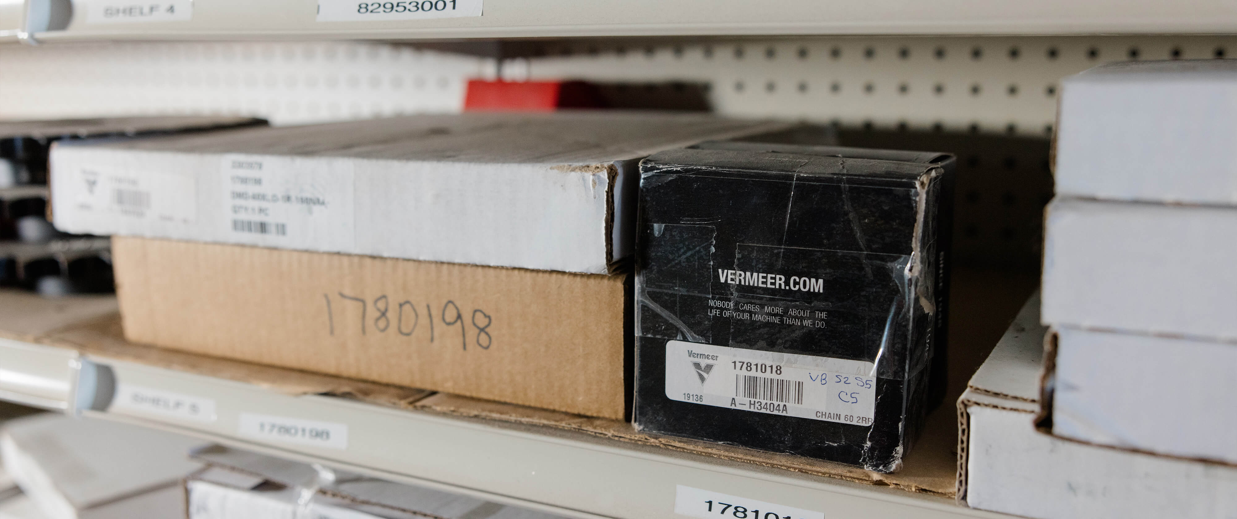 Boxes numbered and labeled for parts