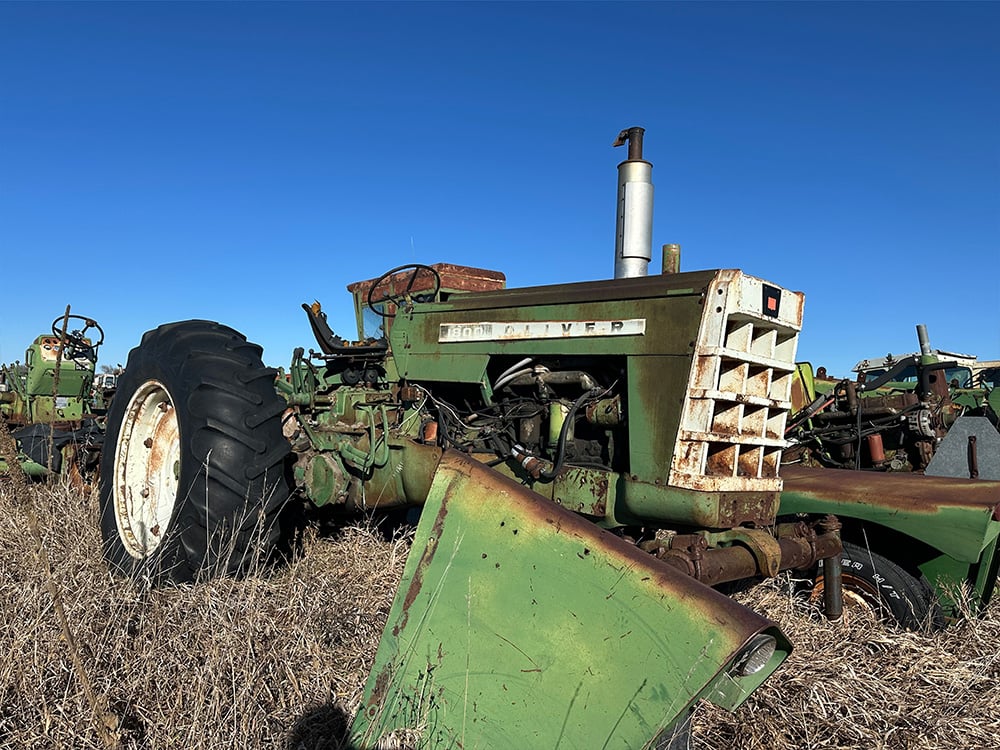Green salvaged Oliver 1800 tractor